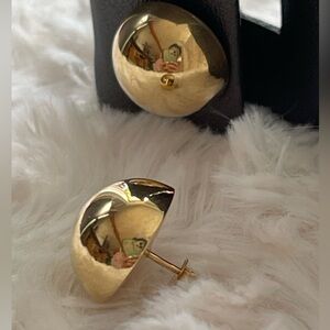 14kt Yellow Solid Gold Polished 15mm Semi Round Half Ball Button Fancy Earrings